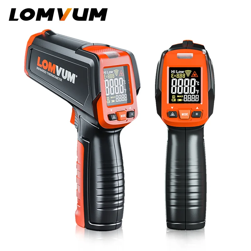 LOMVUM цифровой инфракрасный термометр контактная температура лазерное ружье Ручной ИК темп пистолет цветной ЖК-дисплей 50-580C сигнализация