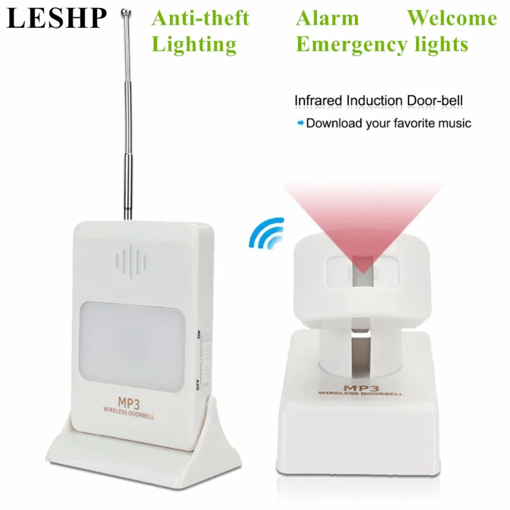 

LESHP 5 in 1 Multifunction Wireless Doorbell With LED MP3 180 Degree Infrared Motion Sensor Detector Weatherproof Alert System