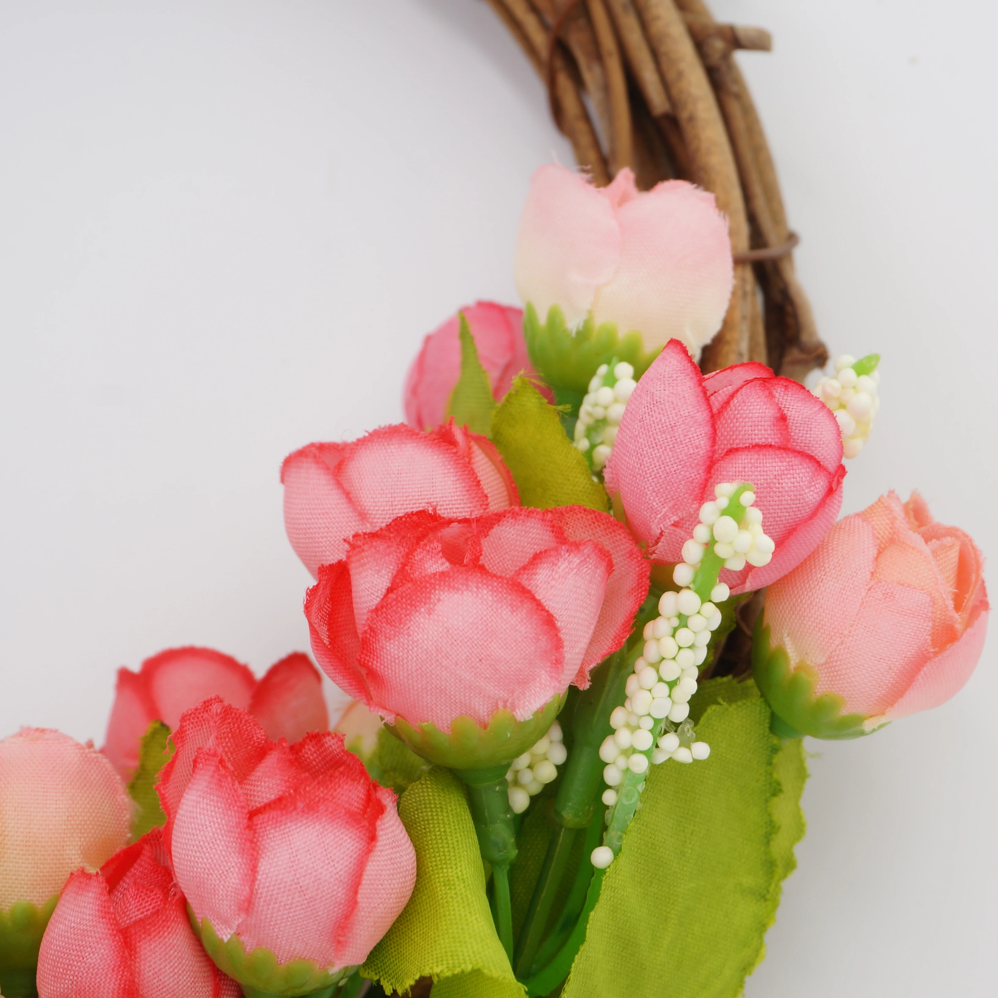 Quality Rattan with Artificial Flowers Door Hanging Wall Window Round Wreath For The home decoration accessories Wedding Decor