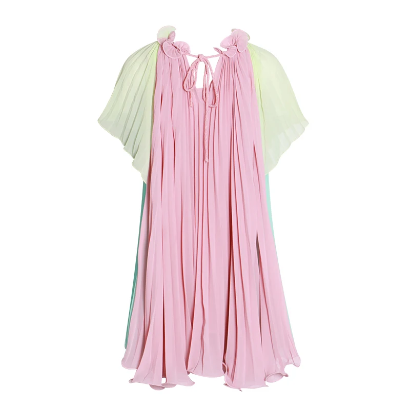 TWOTWINSTYLE летний хит разноцветное платье для женщин со стоячим воротником три четверти без рукавов негабаритных плиссированные платья Женская мода