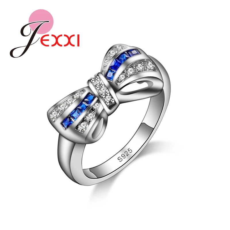 2020 New Arrivals Unique Design Bow Blue CZ 925 Sterling Silver Women Engagement Wedding Finger Rings | Украшения и аксессуары