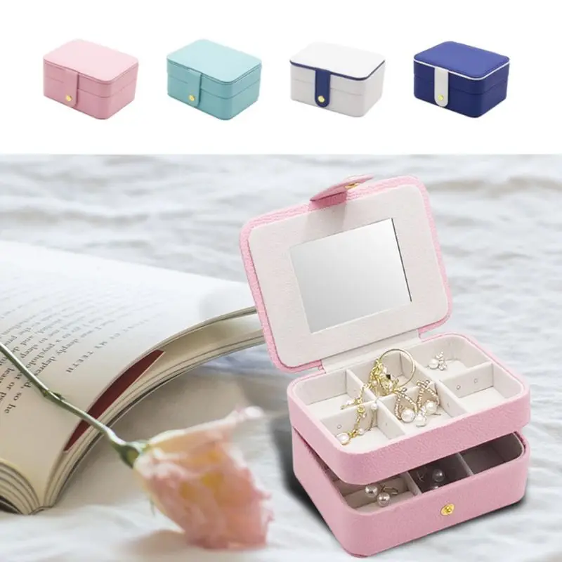 

Simple Portable Double Layer Jewelry Box Earrings Ring Bracelet Storage Place Multipurpose Rectangle Finishing Boxes Cosmetic Ca