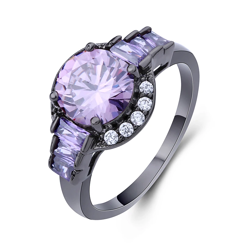 Unique Statement Rings for Women Sliver Gun Black Color Cubic Zirconia