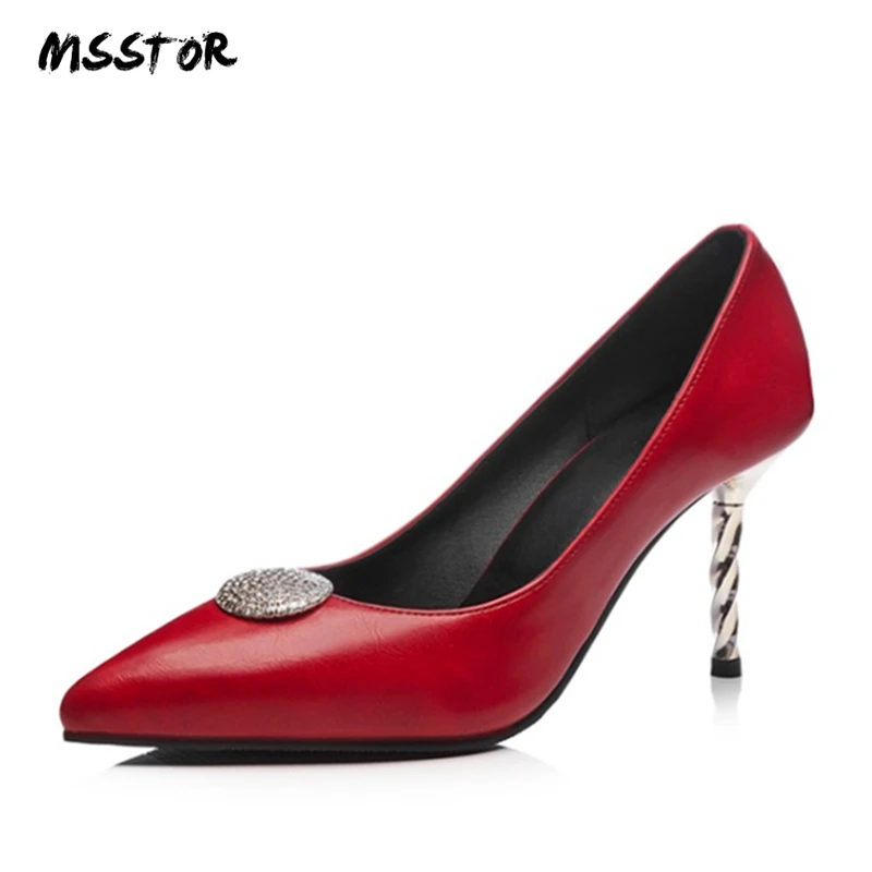 

MSStor Sexy PU High Heel Pumps Plus Size 46 Slip-On Stiletto Red Pointed Toe Shoes Woman 2019 Spring Autumn Fashion Party Shoes