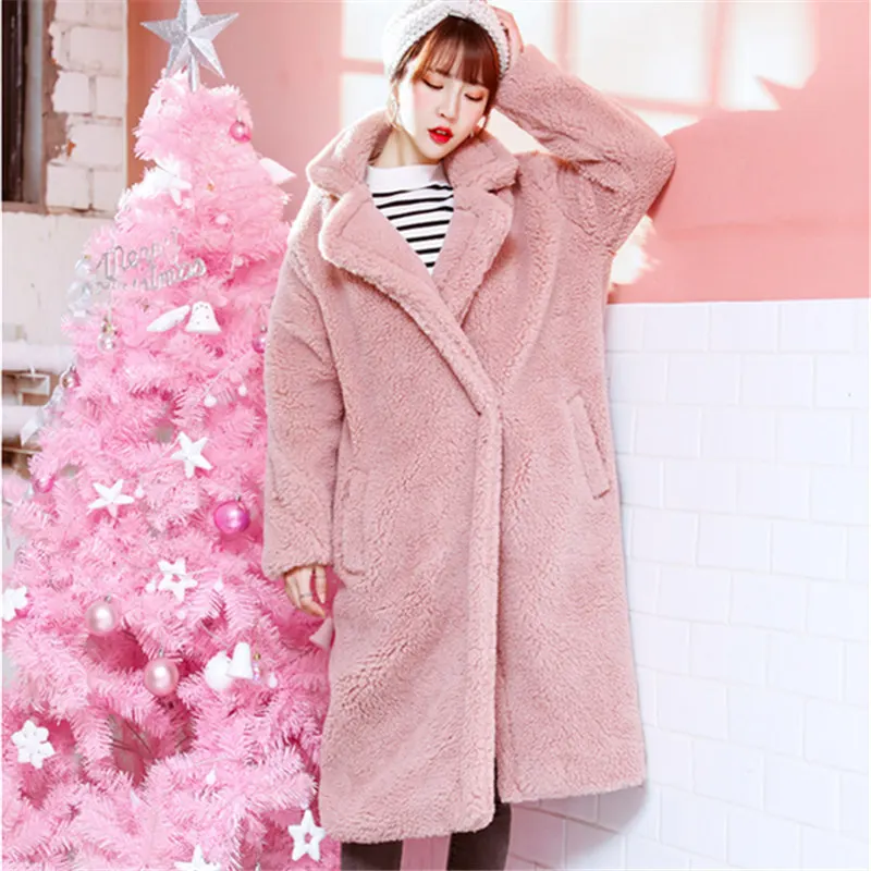 Зимнее женское пальто из толстого теплого овечьего меха, пальто из искусственного меха высокого качества, новое корейское Свободное длинное пальто размера плюс, женская одежда