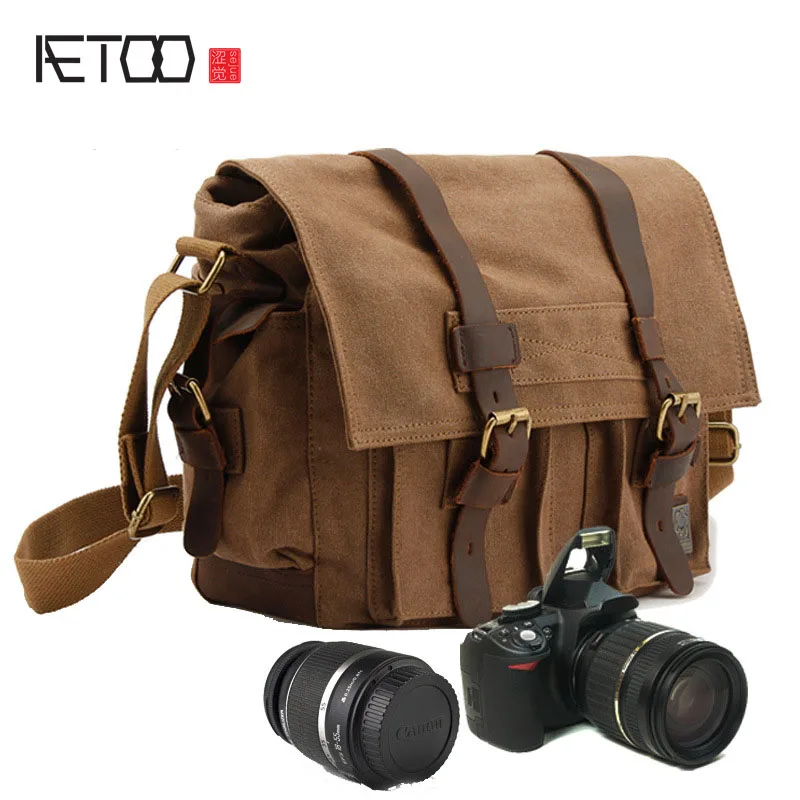 

AETOO Men 's Shoulder Messenger canvas bag SLR camera digital camera bag SLR camera bag Canon