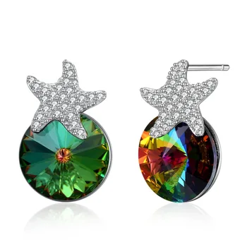 

2019 LEKANI Crystals From Swarovski ELEMENTS Starfish Stud Earrings Cute Piercing S925 Silver Fine Jewelry For Women Girls Gifts