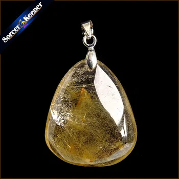 

Genuine Natural Gold Rutilated Quartz Crystal Cabochon Setting Necklace Pendant Stone Beads for DIY Jewelry Making OS773