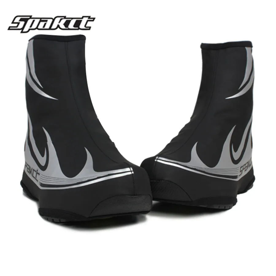 SPAKCT Cycling Windproof PU Shoe Covers Warmer Fleece Black Overshoes 