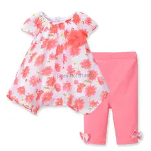 Filles d’été Vêtements Floral Enfants Vêtements Set Enfants En Mousseline de Soie Robe et pantalon 2 Pièce Costume À Manches Courtes t-shirt Robe pour Fille