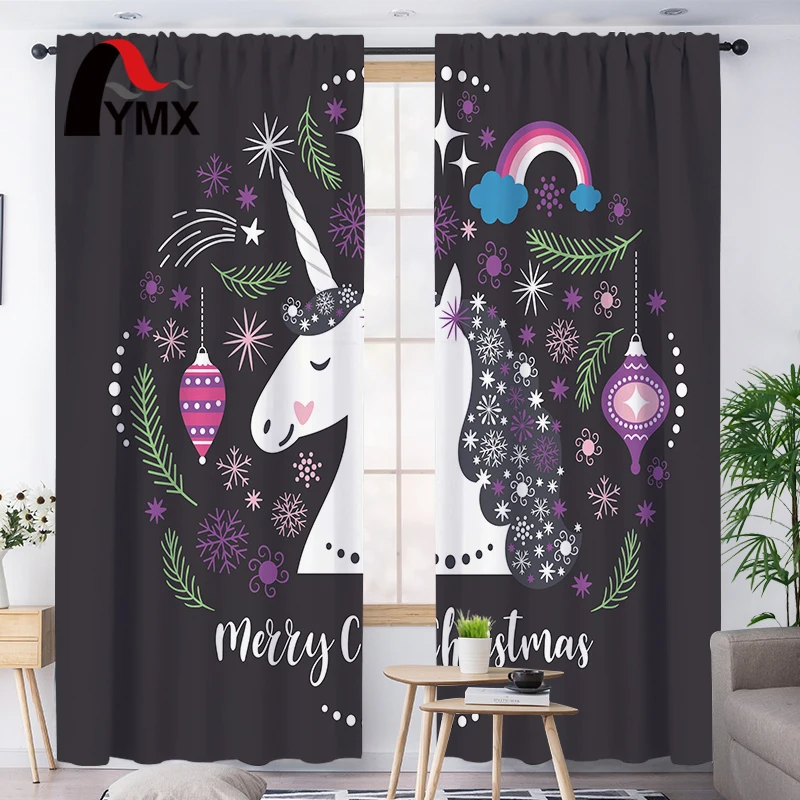 FYMX Unicorn Anime Curtains Blackout French Curtains For Children Bedroom Curtains In The