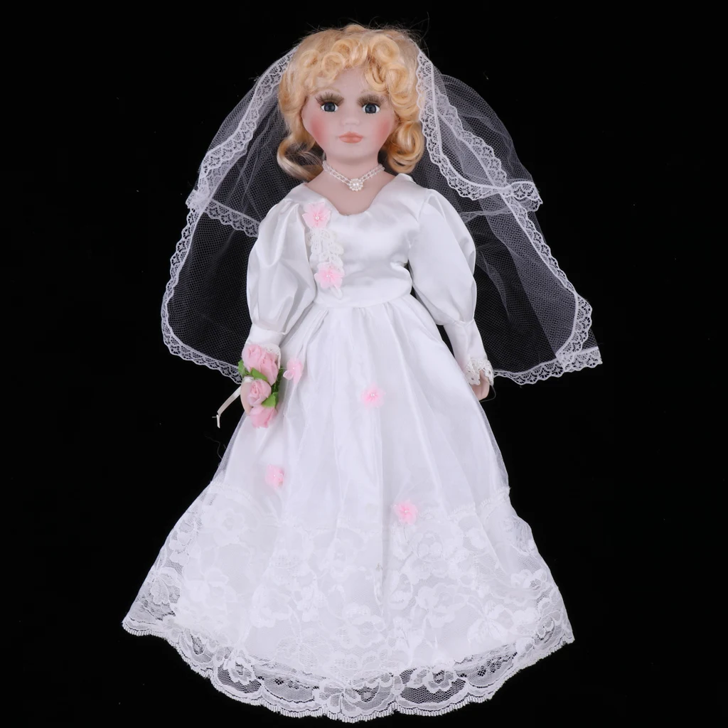 40cm Porcelain Victoria Doll Standing Collectible Doll Ceramics Bride Dolls Model