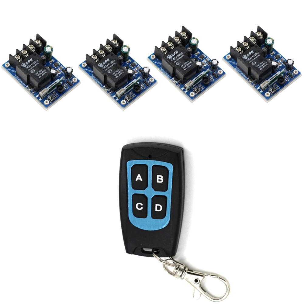 Latest DC 12V 24V 36V 48V 30A 1 CH RF Wireless Remote Control 4 * Receivers & 1 * Waterproof Transmitter Self-lock Mode Latest DC 12V 24V 36V 48V 30A 1 CH RF Wireless Remote Control 4 * Receivers & 1 * Waterproof Transmitter Self-lock Mode