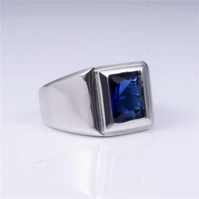 Classic 925 streling Silver 6ct Square Blue Sapphire Rings Eternal Cocktail Wedding ring for Men Wome jewelry boy Size 8-13