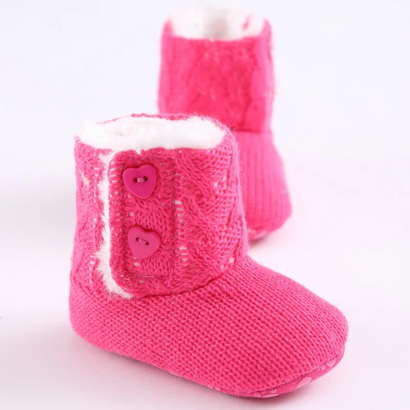 Зимние детские ботинки; Теплая обувь для малышей; обувь для девочек; вязаная однотонная детская обувь для новорожденных - Цвет: rose