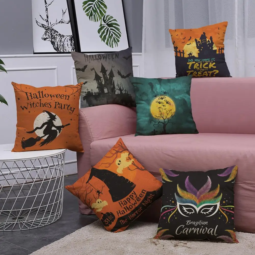 

1pc Halloween Linen Witch Pumpkin Cushion Cover Pillow Case Party Home Decor Gift
