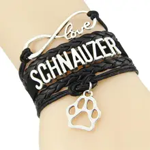 Бесконечная любовь Шнауцер браслет собака ПЭТ амулет лапа кожаные браслеты и браслеты для женщин мужчин ювелирные изделия Прямая