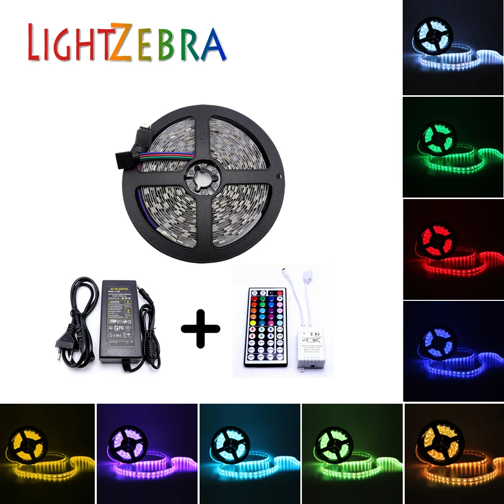 SMD RGB Светодиодные ленты света 5050 5 м светодиодный свет RGB светодиодный s Лента Диодная лента Гибкая 44key контроллер DC12V адаптер 5A полный набор
