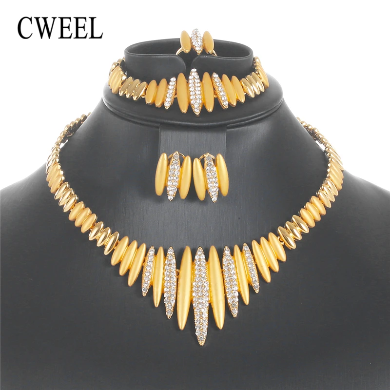 

CWEEL Fashion Jewelry Sets Women Turkish Jewelry Bohemian Nigeria African Wedding Jewellery Sets Gold Color Indian Jewelry Set