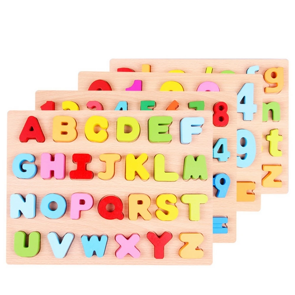 Деревянный цифровой письмо Пазлы игрушки Дети Цифровой Английский алфавит распознавания познавательный обучения Развивающие игрушки