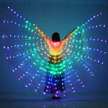 Women's Fiber Optic Costume Wings Egypt Belly Dance Isis Wings LED India Dancer Belly Dance Wings With Stick Colorful Wings