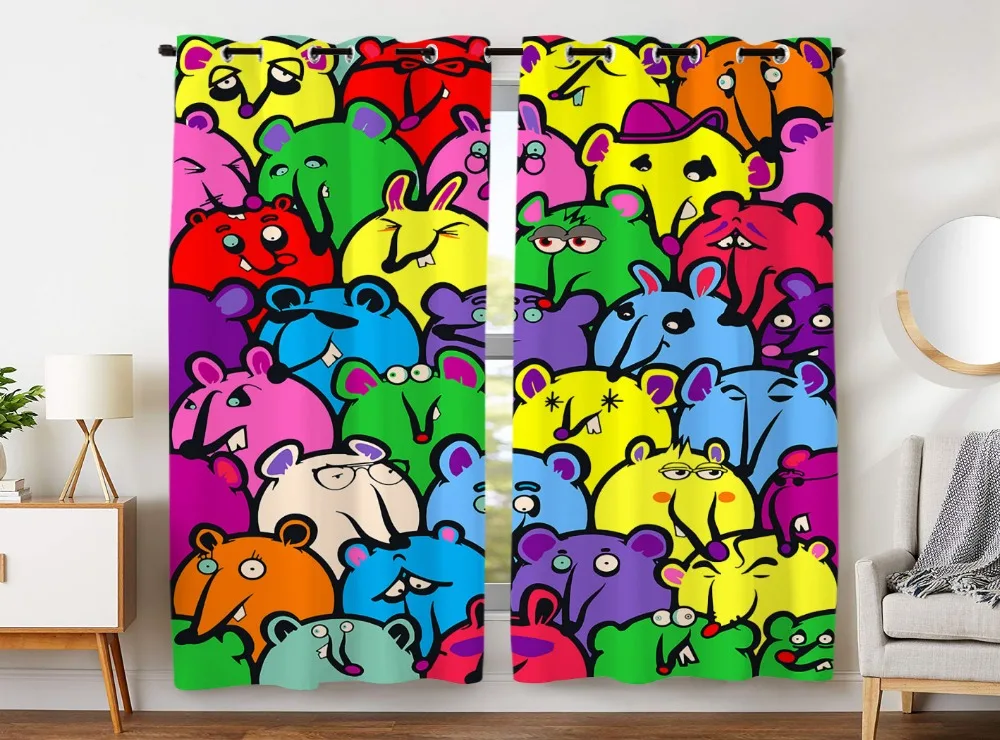 

Blackout Curtains 2 Panels Grommet Top Darkening Curtain for Kids Bedroom Funny Colourful Cartoon Anteater Animal