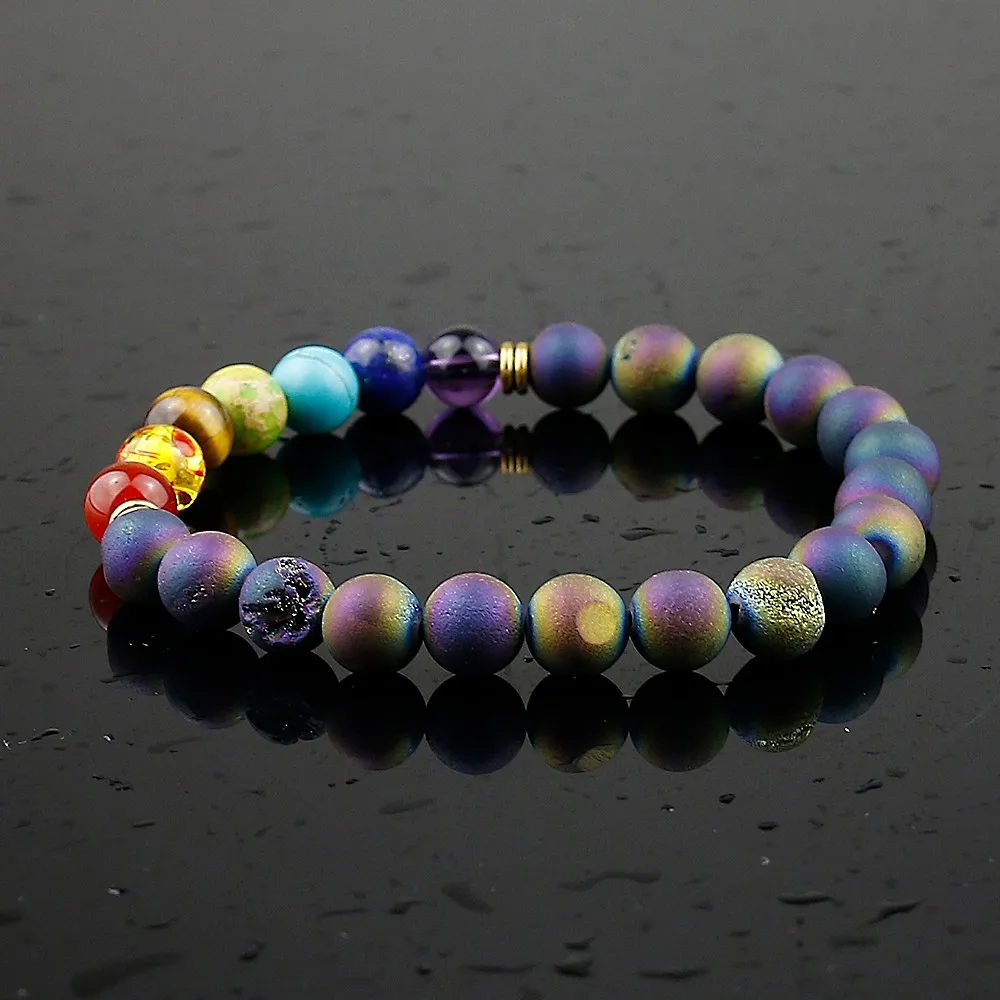 Многоцветный 7 Чакра исцеляющий баланс браслет из бусин, Йога Энергия натуральный камень оникс браслет из жеоды женские мужские ювелирные изделия