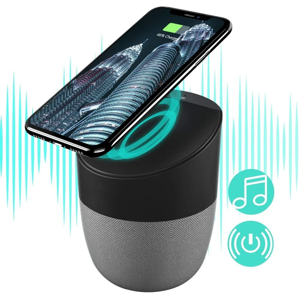 Bluetooth Speaker with Qi Wireless Charging Pad Super Bass Stereo