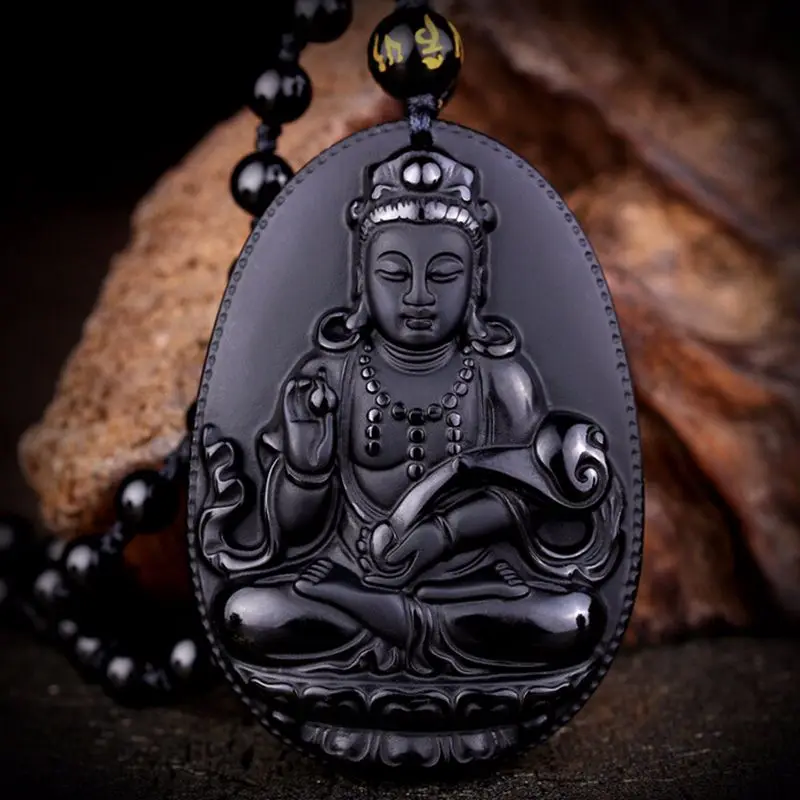 Натуральный черный обсидиан Резные Подвески Будды, подходящие для модного свитера, ожерелья, ювелирных изделий