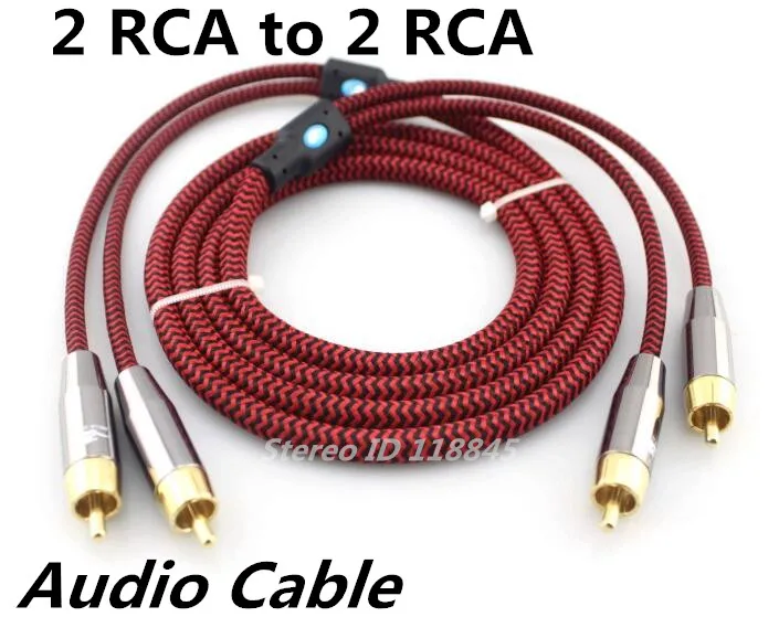 1m 2m 3m 5m 2 RCA to 2 RCA Male Jack Phono Braided Shielded Stereo