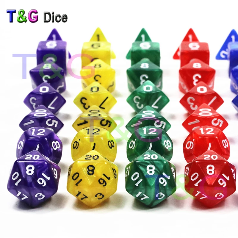 T&G 7pc/lot High Quality Brown 7 Dice Set With Marble Effect D4,6,8,10