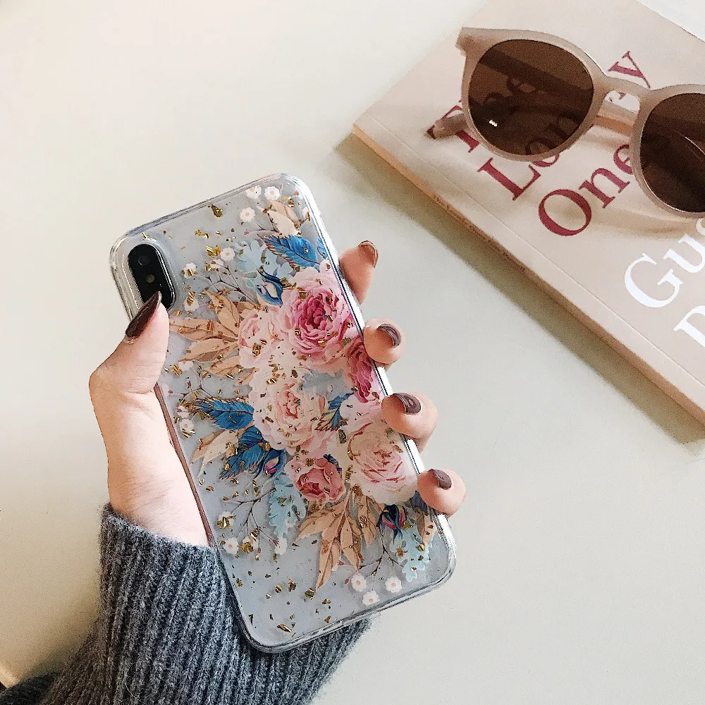 Qianliyao чехлы для телефонов с золотыми цветами из фольги iphone 12 X XS Max XR 8 7 6S 6 Plus тонкий