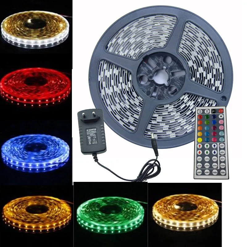 

zk40 RGB LED Strip Led Light SMD 5050 5m 60Leds/m Led Tape Lampe Waterproof RGB Diode Ribbon 44Key Controller DC 12V Set