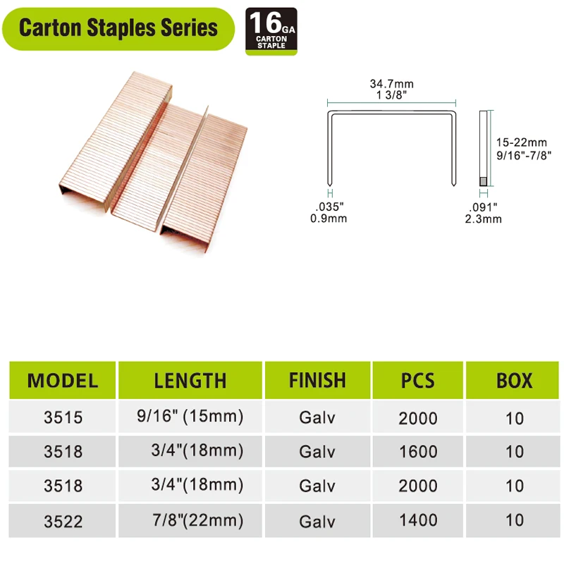 Meite 16GA Корона 34,7 мм с длинной узкой 15 мм/18 мм/22 мм коробка степлер скобы 3515/3518/3522 для уплотнения коробки