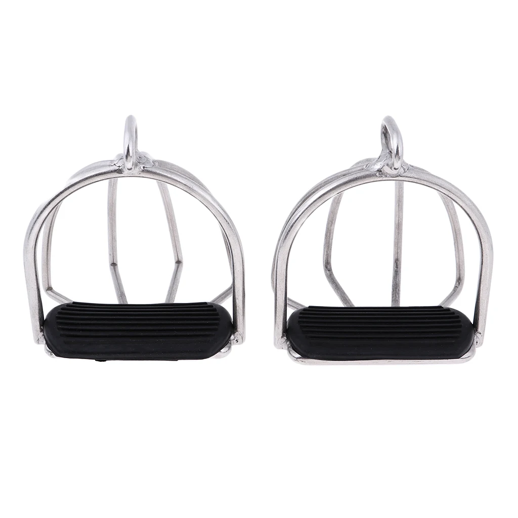 STAINLESS STEEL ENDURANCE FLEX RIDE CAGED SAFETY STIRRUPS EQUESTRIAN