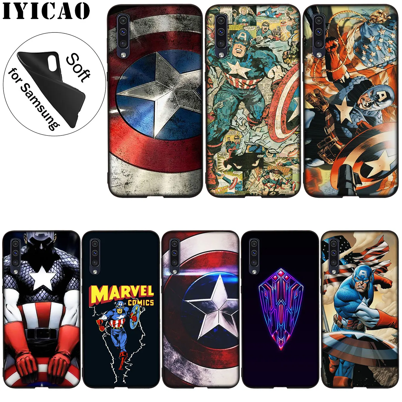 

IYICAO Captain America Marvel Soft Silicone Case for Samsung Galaxy A70 A50 A40 A30 A10 M10 M20 M30 Black Cover