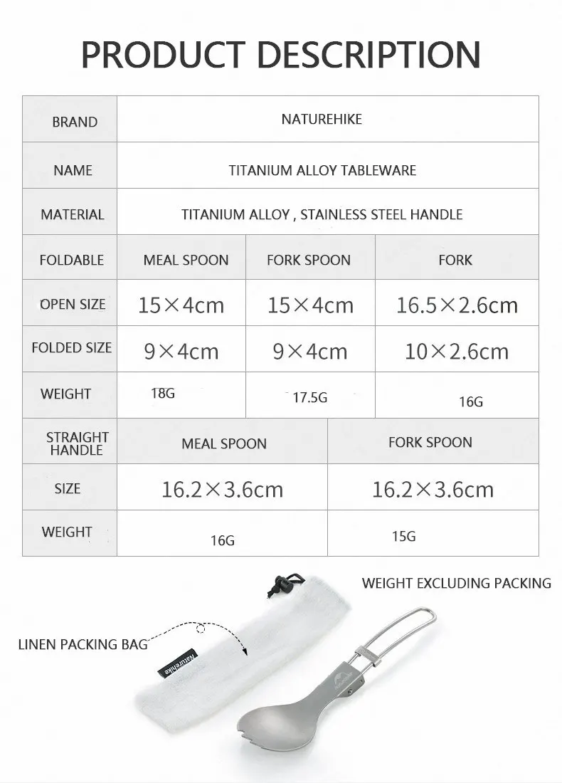 Naturehike титановая складная вилка, ложка, посуда многофункциональная Ультралегкая походная Титановая посуда для пикника
