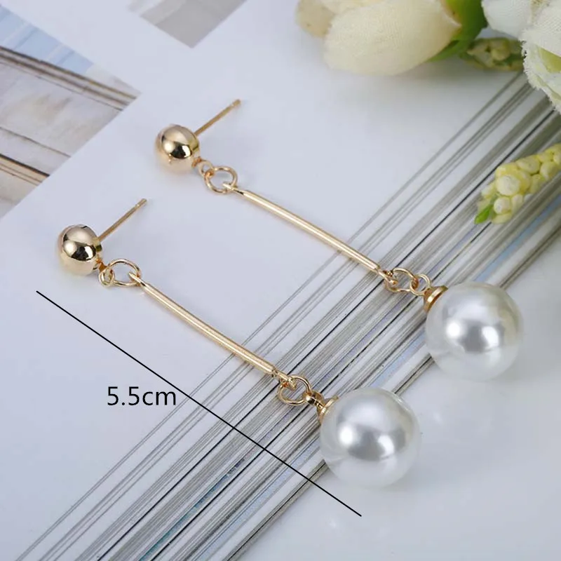 Korean Simulated Pearl Long Tassel Bar Drop Earrings For Women OL Style Sweet Dangle Brincos Party Jewelry Gift Wholesale EB478 - Image 4