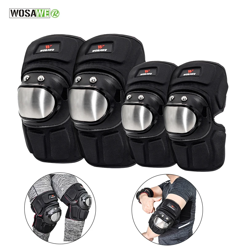 

WOSAWE Stainless Steel Protective Plate Knee Protector Guard Motorcycle Ski Snowboard Skating Protection Elbow Knee Pads