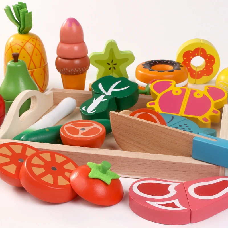 Деревянные игрушки Детские кухонные игрушки для детей разделочные фрукты овощи образование еда игрушки подарки для детей унисекс