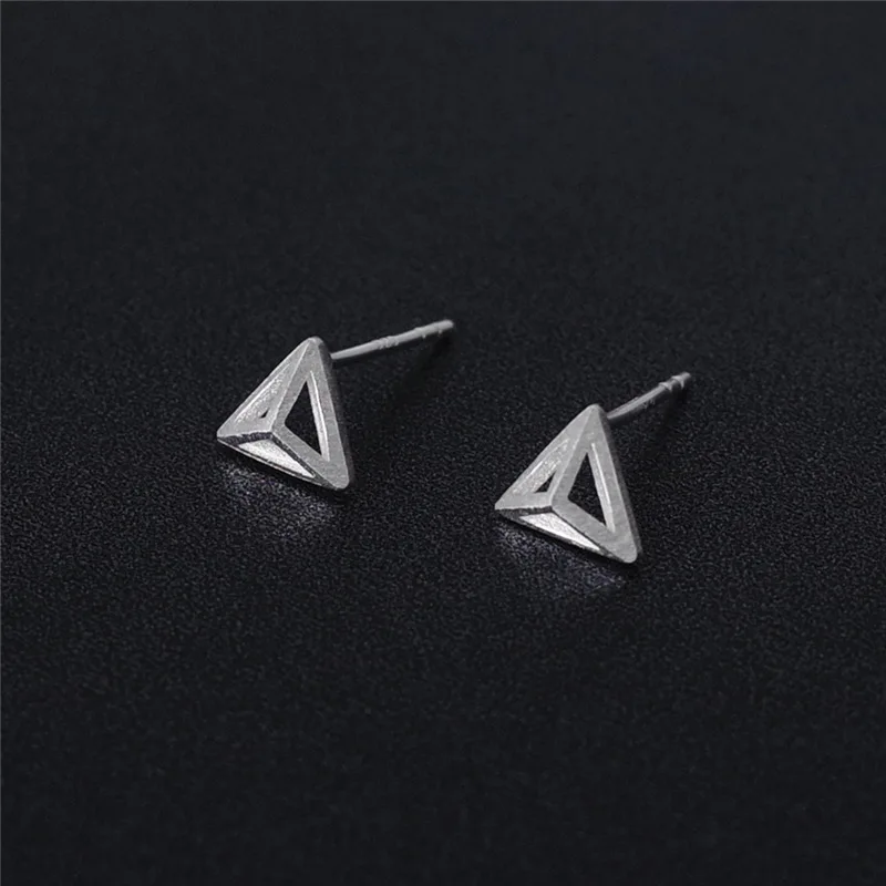 3D hollow triangle earrings 100% 925 Sterling silver Jewelry fashion Hypoallergenic Stud earrings for women gift