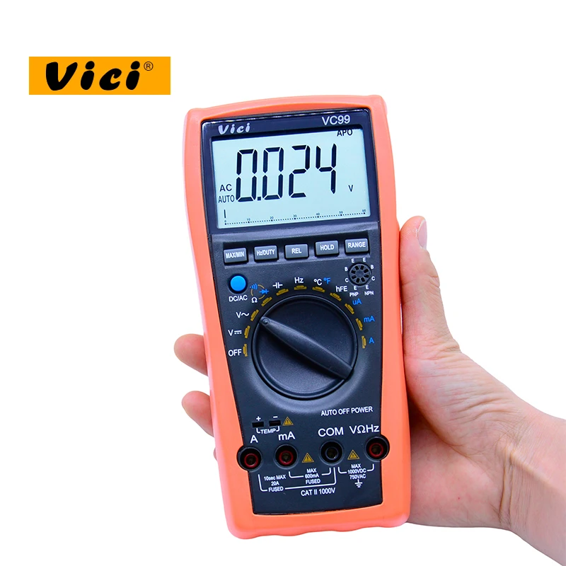 

VICI VC99 Digital multimeter auto range 1000V 20A DC AC voltage current Resistance Capacitance tester original package+Pouch bag