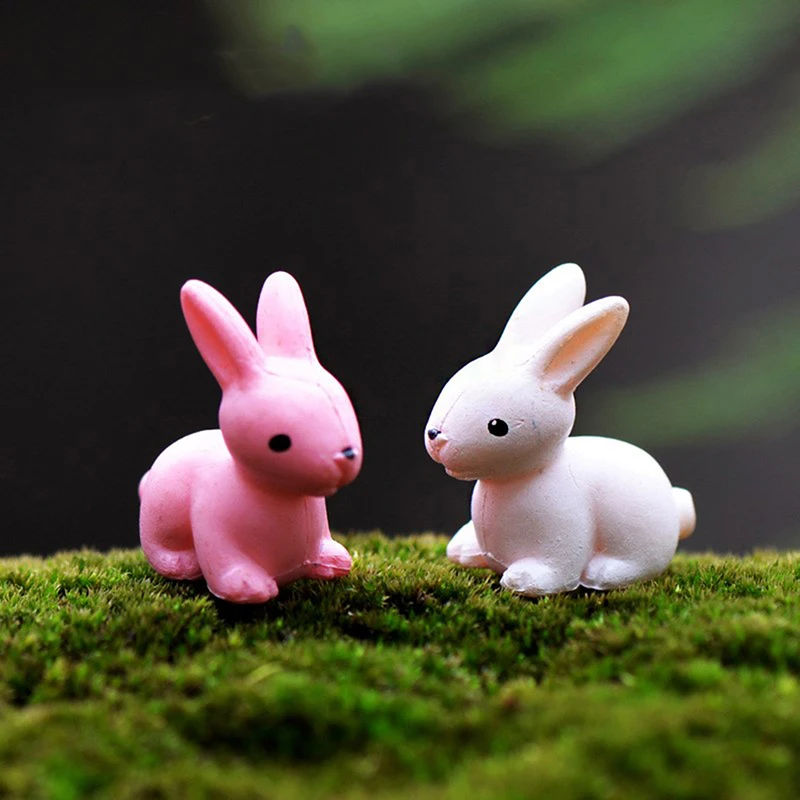 

2pcs Mini Pink and white rabbit decoration supplies moss Garden deco Creative handicrafts micro landscape deco