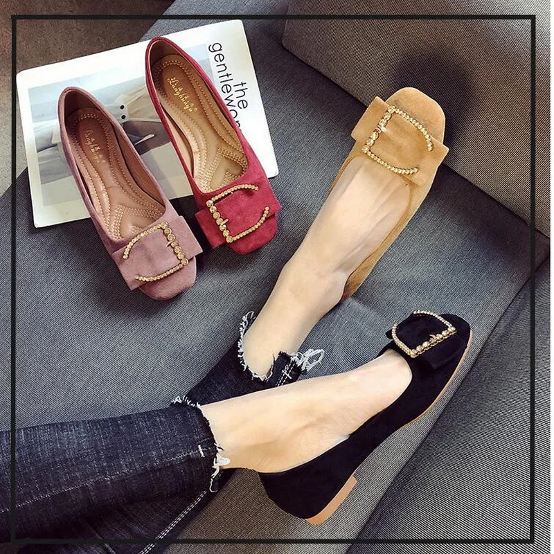 

RUSHIMAN Spring Flats Fashion Square Toe black Office Lady Work Shoes Women Flat Heel Driving Shoes Women Loafers