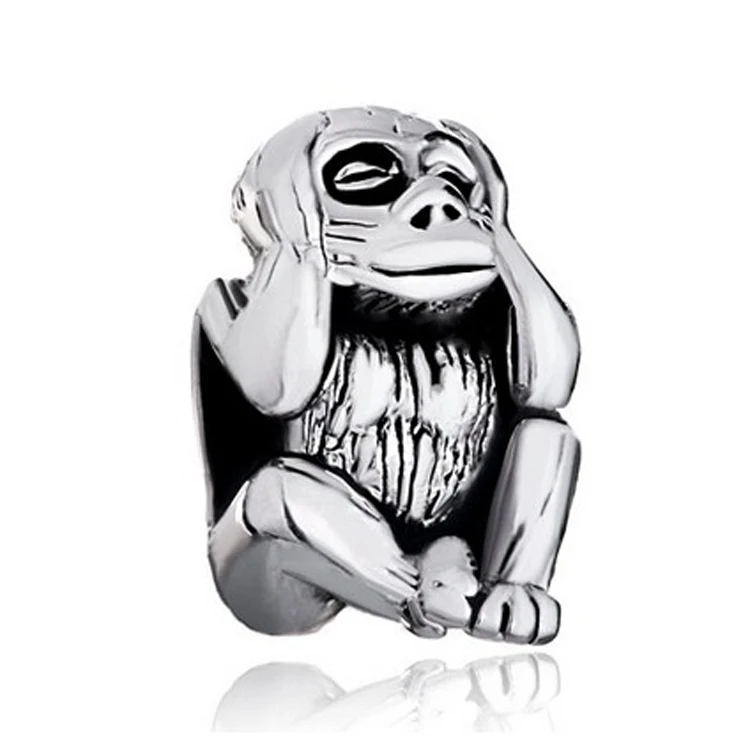 

Free shipping 5 mm straight bore no evil monkeys do not listen to discredit the child beads fit Pandora bracelet Valentine's Day