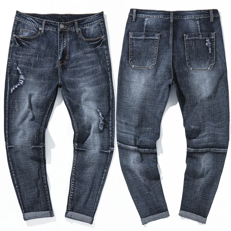 

2019 Korean Style Jeans Men Summer Casual Distressed Stretch Loose Jeans Plus Size 28-46 dsq PSMJ27