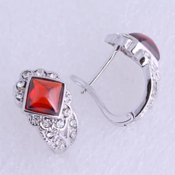 

Love Monologue Endearing Red Create Garnet & Crystal Silver Color Hoop Earrings for Women Free Gift Bag J0619