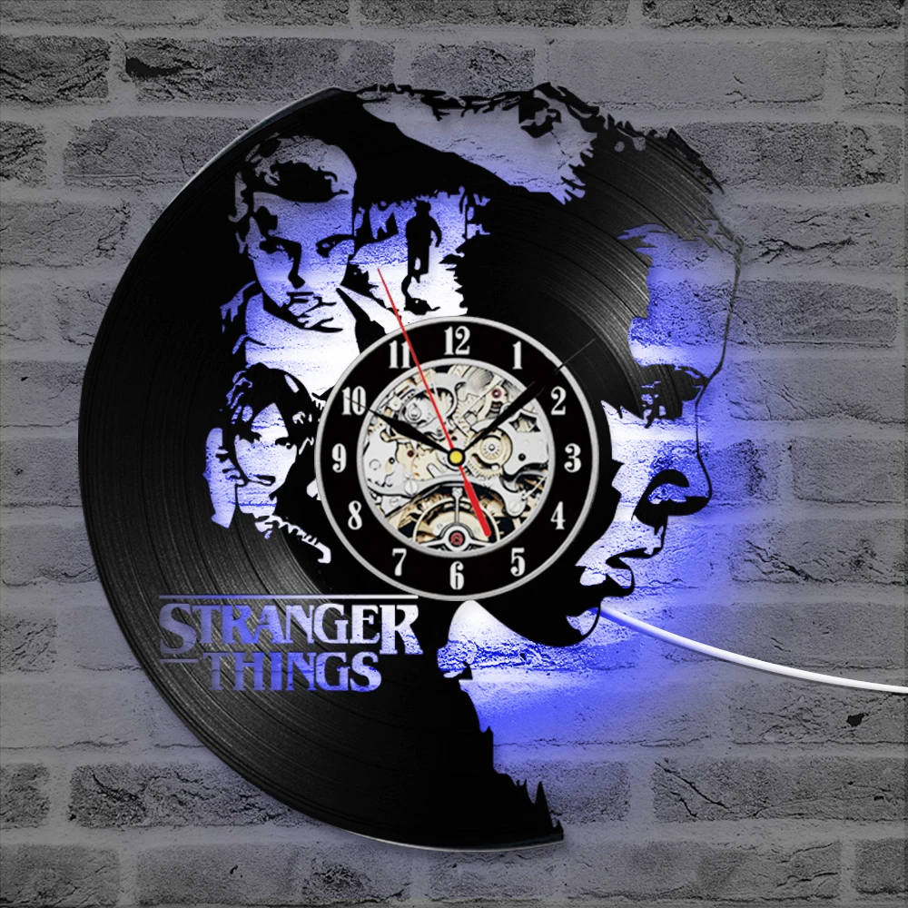 

3D Stranger Thing Pattern Vinyl Record Clock Antique Style Black Hanging LED Wall Clock Creative Classic Home Decor Clock