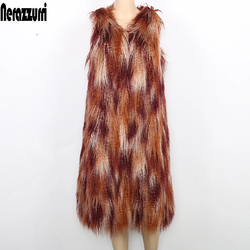 

Nerazzurri Winter Faux Fur Vest Women colorful Long Haired Sleeveless Jacket Plus Size Gielt 5xl 6xl 7xl Warm Fake Fur Waistcoat