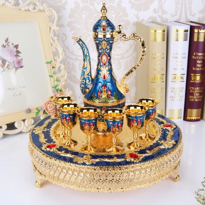 Russian Silver Beige Golden White European antique ceramic glass white pot metal wine glass set furnishings Home Decoration Russian Silver Beige Golden White European antique ceramic glass white pot metal wine glass set furnishings Home Decoration